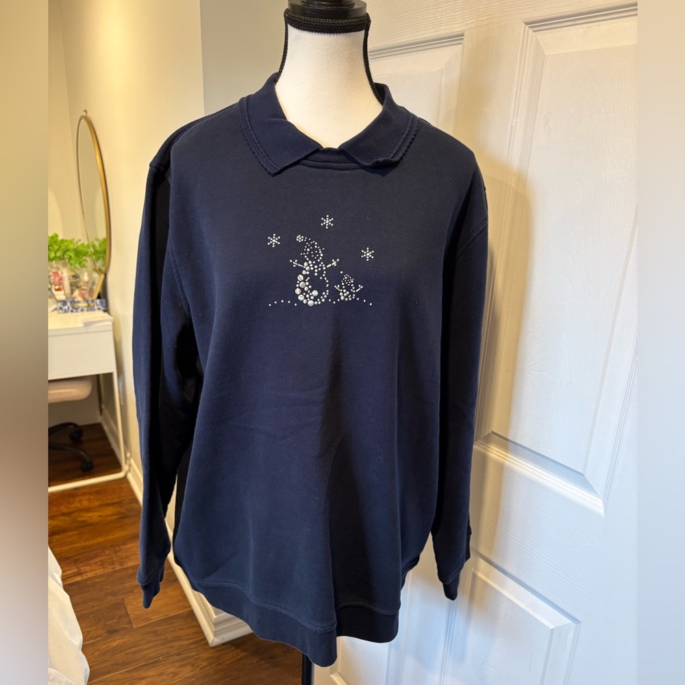 Northern Reflections Rhinestone Snowman Christmas Sweatshirt Navy XL